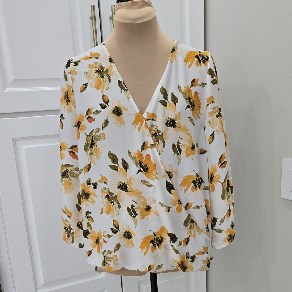 West Kei Floral Wrap Blouse - White and Yellow